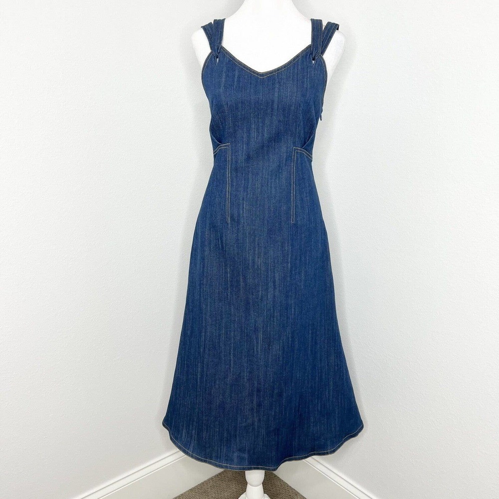 Adam Lippes Blue Stretch Cotton Denim Sleeveless V-Neck Tank Midi Dress Sz 2 - Picture 5 of 16